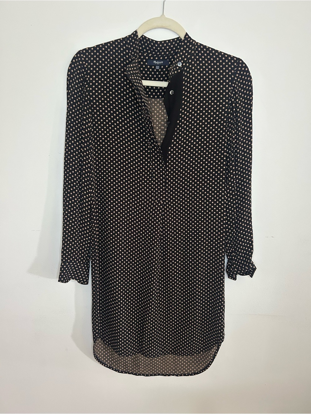 Madewell Black & Tan Polka Dot Long Sleeve Tunic Dress size XXS